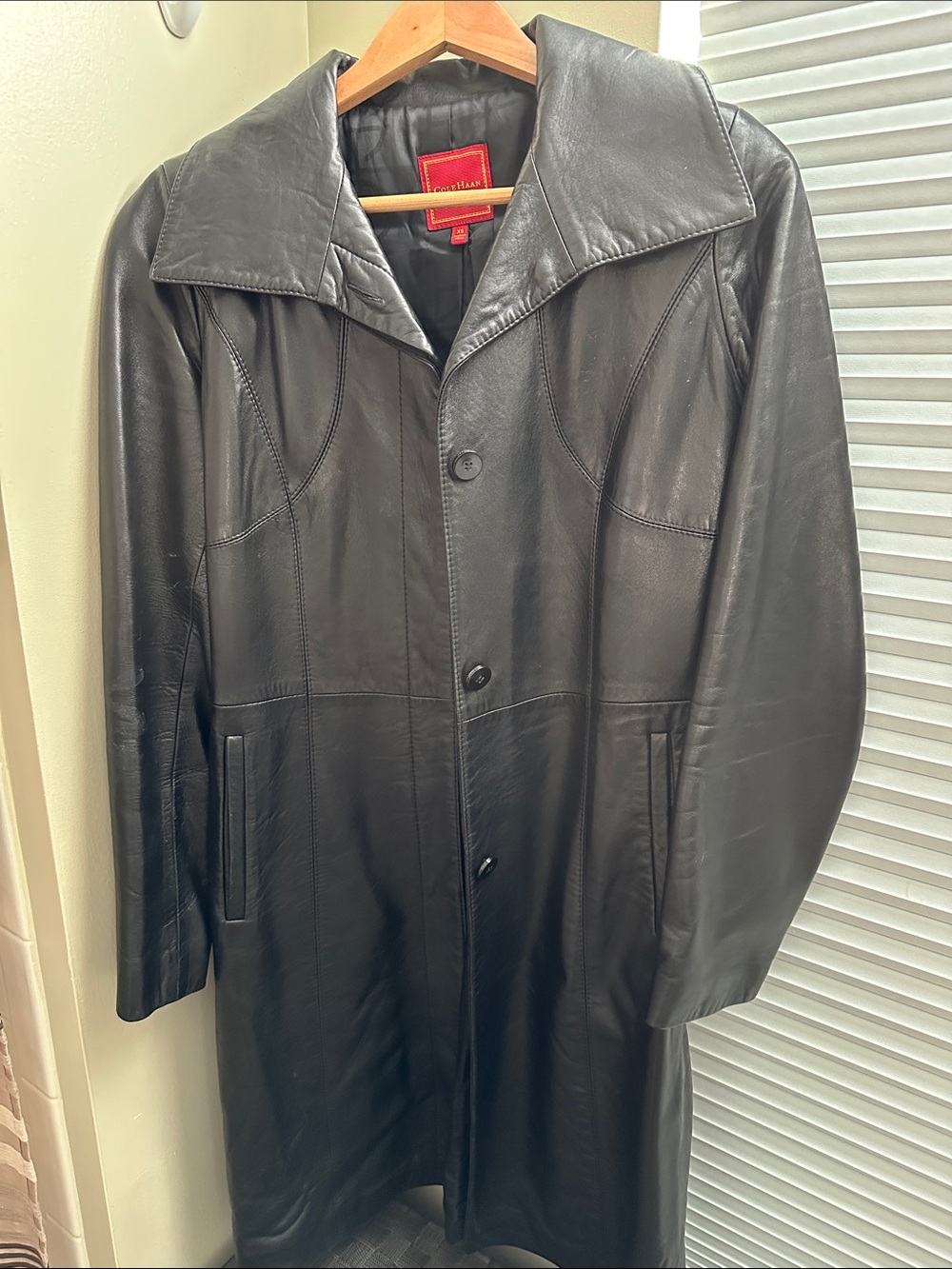 Women’s Black Leather Long Coat by ColeHaan